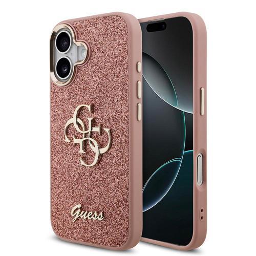 İphone 17 Uyumlu Kılıf Lisanslı 4G Büyük Metal Kamera Çerçeveli Ve Logolu Glitter Kapak Pembe