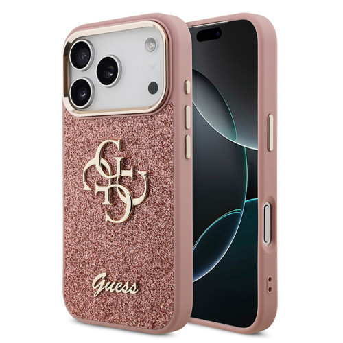 İphone 17 Pro Uyumlu Kılıf Orjinal Lisanslı 4G Büyük Metal Logolu Glitter Kapak Pembe