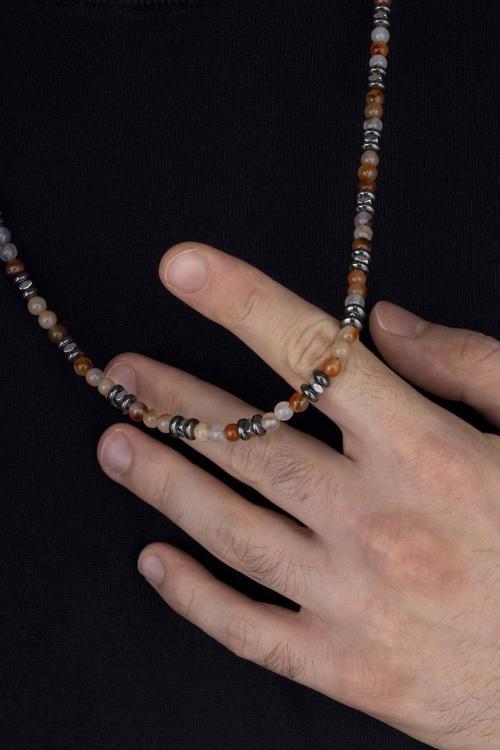 Hematit Taşı ve Akik Taşı Doğal Taş Erkek Kolye