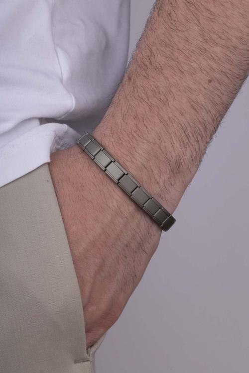 Mat Antrasit İtalyan Charm Model Çelik Erkek Bileklik