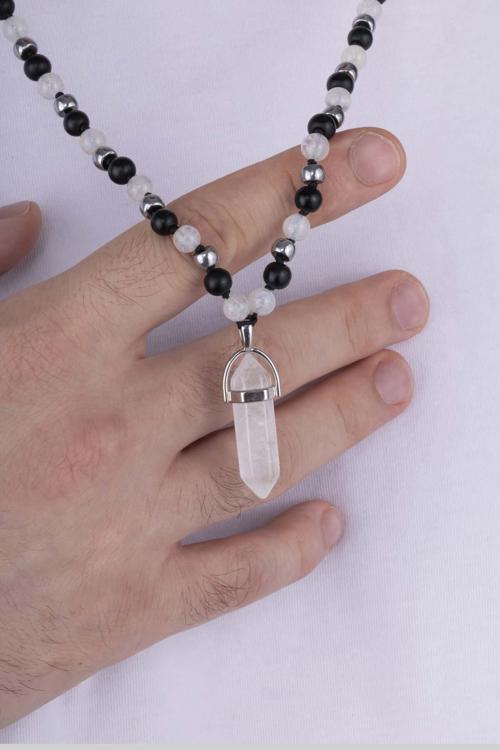 Oniks ve Tibet Akik Taşları Doğal Taş Erkek Kolye