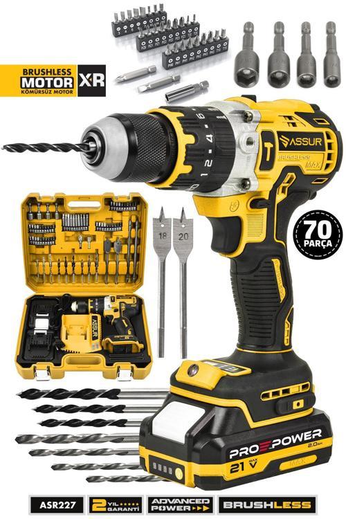 21V Çift Akülü Vidalama Çelik Mandren Kömürsüz Motor Darbeli Şarjlı Matkap