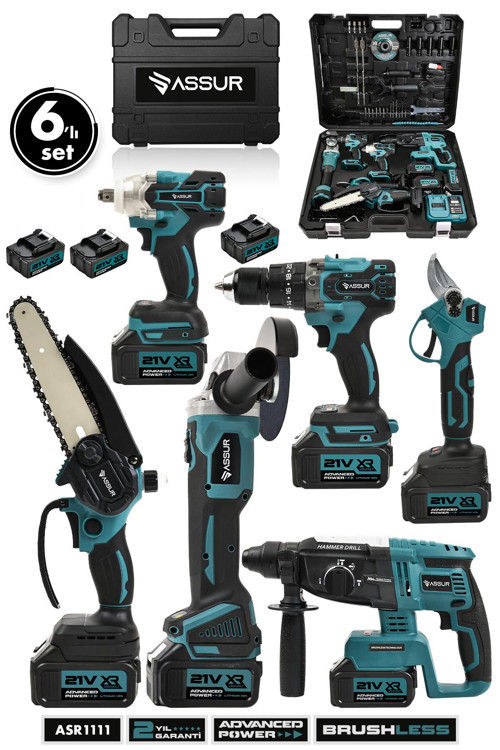 6'lı Set 21V Matkap Somun Sıkma Makas Testere Taşlama Kırıcı Delici Hilti