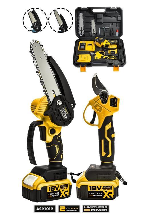 18V Çift Akülü Çelik Şanzıman Dal Budama Makası & Testeresi 2 Li Set