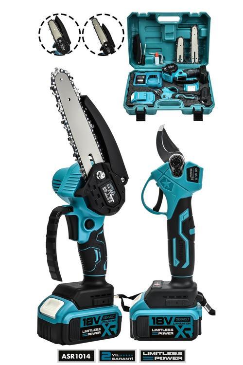 18V Çift Akülü Çelik Şanzıman Dal Budama Makası & Testeresi 2 Li Set