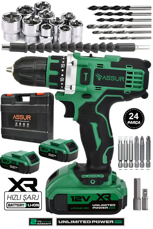 12V Çift Akü Metal Şanzıman Şarjlı Matkap Akülü Vidalama