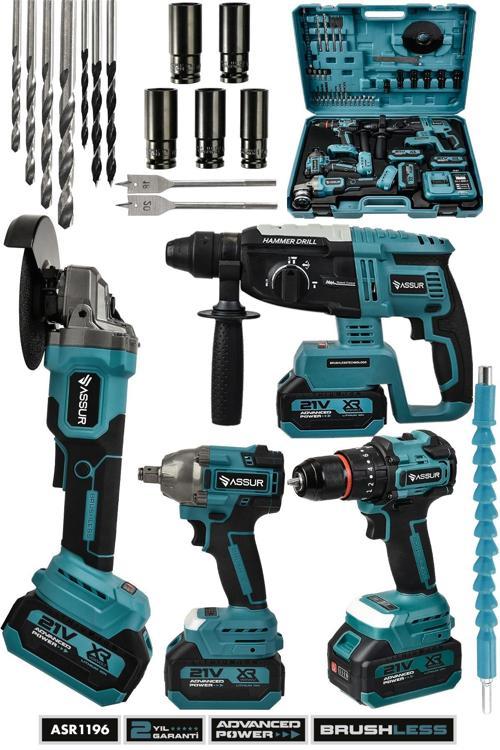 21V Darbeli Kömürsüz 4'lü Set Kırıcı Delici Hilti - Taşlama - Somun Sıkma Sökme - Matkap Vidalama