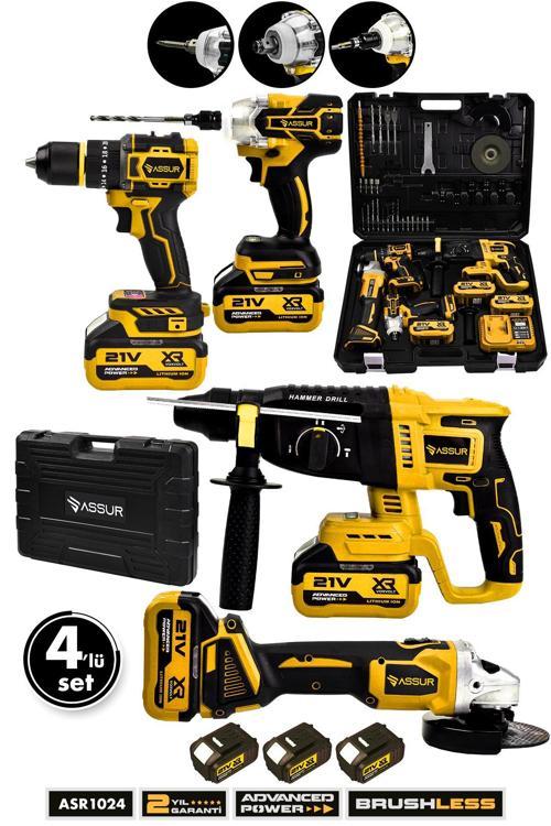 Profesyonel 21V Akülü Taşlama & Kırıcı Delici Hilti & Matkap & Somun Sıkma Sökme 4'lü Set