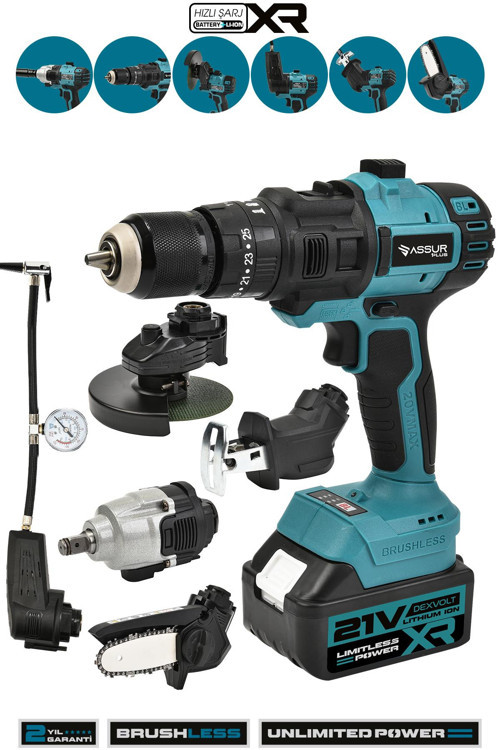 21V 6 Başlıklı Set Taşlama Somun Sıkma Tilki Kuyruğu Dal Budama Vidalama Hava Pompası