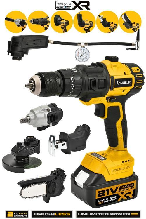 21V 6 Başlıklı Set Vidalama Tilki Kuyruğu Taşlama Somun Sökme Hava Pompası Dal Budama