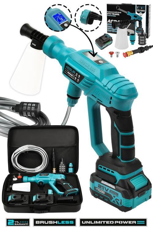 21V Kömürsüz Motor Yüksek Basınçlı Akülü Oto Araba Yıkama Makinesi Şarjlı