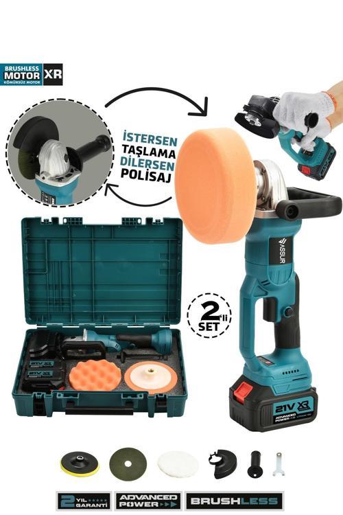 Profesyonel 21V Çift Akü 125 Mm Taşlama & 150 Mm Polisaj Makinesi Set
