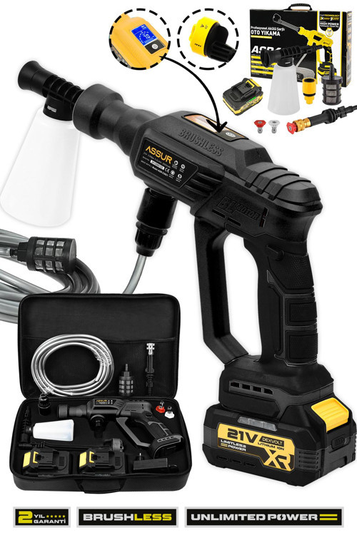 21V Kömürsüz Motor Yüksek Basınçlı Akülü Oto Araba Yıkama Makinesi Şarjlı