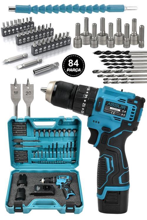 12V Çift Akülü Şarjlı Matkap Akülü Vidalama 84 Parça