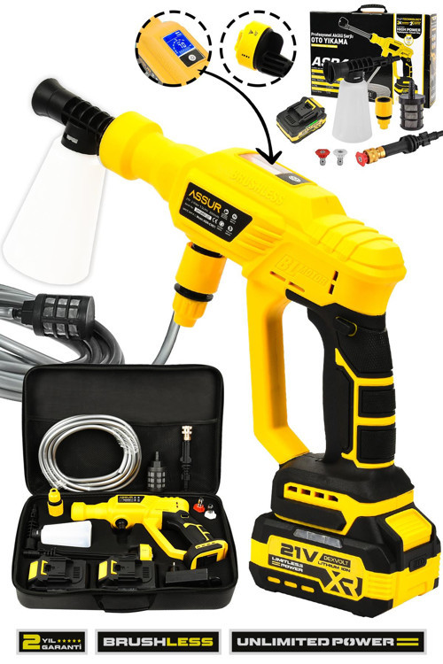 21V Kömürsüz Motor Yüksek Basınçlı Akülü Oto Araba Yıkama Makinesi Şarjlı