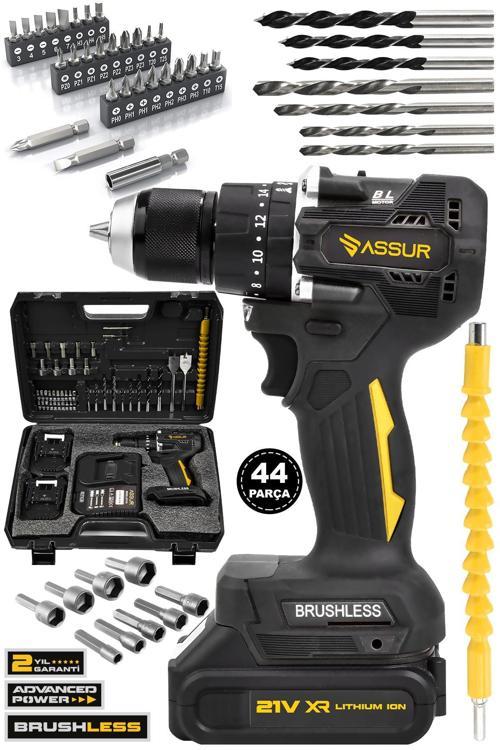 21V Şarjlı Matkap Kömürsüz Çelik Mandren Darbeli Akülü Vidalama