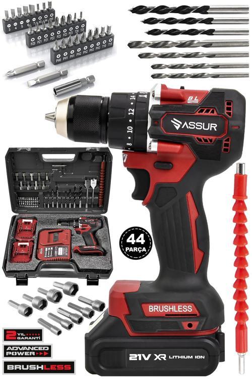 21V Şarjlı Matkap Kömürsüz Motor Çelik Mandren Darbeli Akülü Vidalama