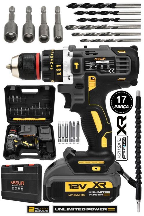 12V Çift Akülü Vidalama Darbeli Şarjlı Matkap