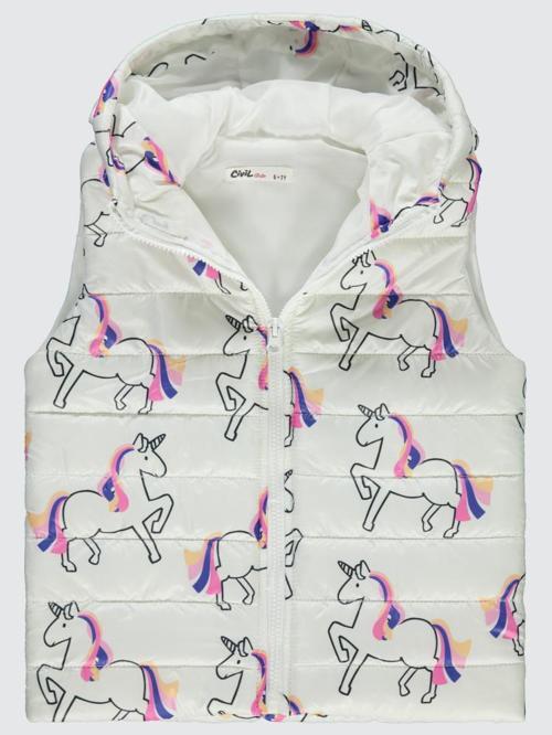 Unicorn Baskılı 6-9 Yaş Yelek - Ekru 9-10 Yaş