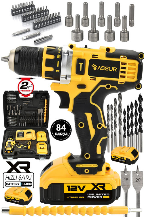 12V Çift Akülü Vidalama Metal Şanzıman Şarjlı Matkap