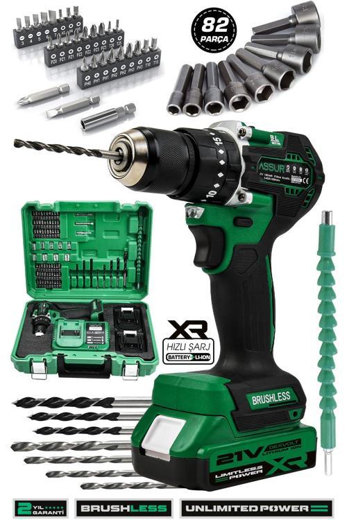 21V Bakır Sargı Kömürsüz Motor Çelik Mandren Darbeli Şarjlı Matkap Akülü Vidalama