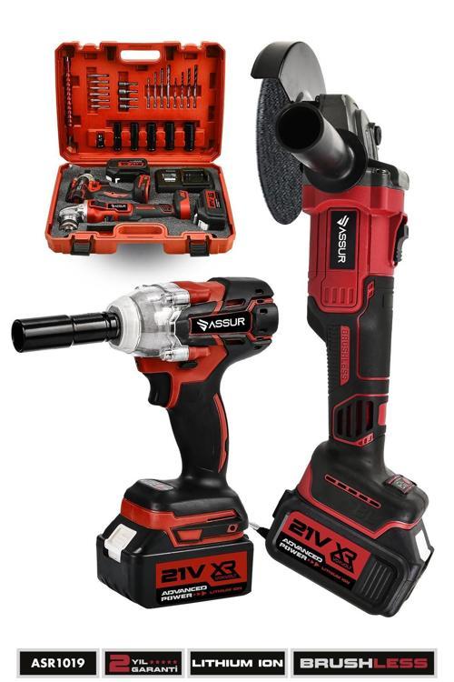 Profesyonel 21V Çift Akülü Kömürsüz 125 Mm Taşlama + Darbeli 450 Nm Somun Sıkma Sökme 2'li Set