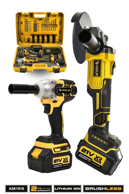 Profesyonel 21V Çift Akülü Kömürsüz Darbeli 450 Nm Somun Sıkma Sökme + 125 Mm Taşlama 2'li Set