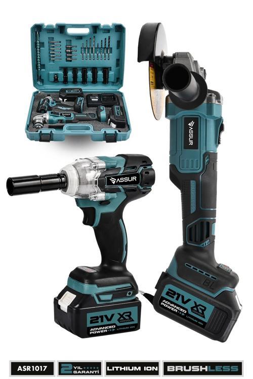 Profesyonel 21V Çift Akülü Kömürsüz Darbeli 450 Nm Somun Sıkma Sökme + 125 Mm Taşlama 2'li Set