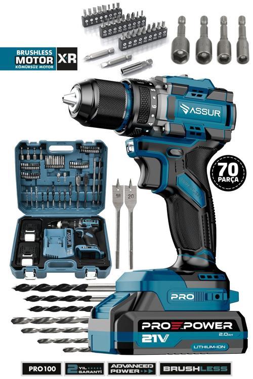 Pro 21V Çift Akü Çelik Mandren Kömürsüz Motor Darbeli Şarjlı Matkap Akülü Vidalama