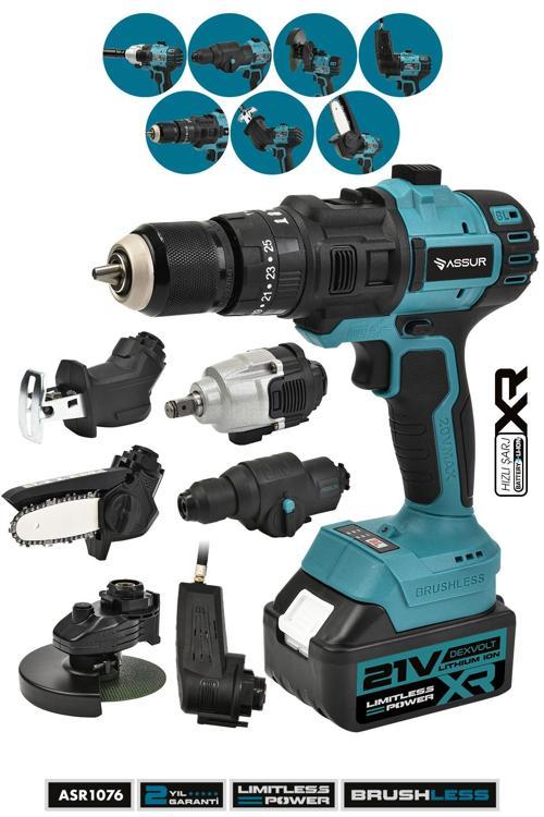 Profesyonel 7 Başlıklı Set 21V Vidalama Taşlama Somun Sıkma Tilki Kuyruğu Budama Hava Pompası Hilti