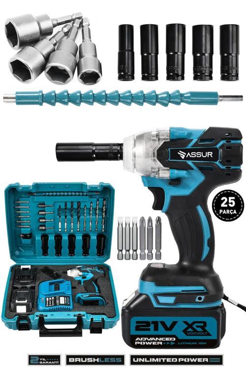 21V Çift Akü Kömürsüz Darbeli Vidalama 450Nm Somun Sıkma Sökme Matkap