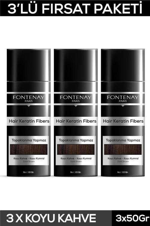 Saç Dolgunlaştırıcı Keratin Fibers Koyu Kahve Topik Saç Tozu 50gr X3