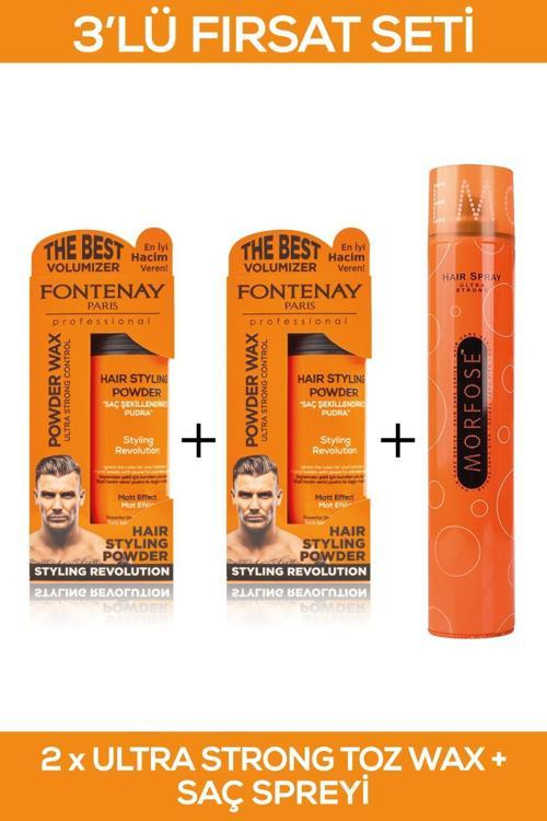 Saç Şekillendirici Pudra Toz Wax Ultra Strong Turuncu 20gr X2 + 400ml Saç Spreyi 3'Lü Set