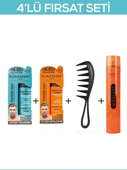 Saç Şekillendirici Pudra Toz Wax Mat Effect Ve Ultra Strong 20gr + Şekil Tarak'ı + Saç Spreyi 400ML 4'lü Set