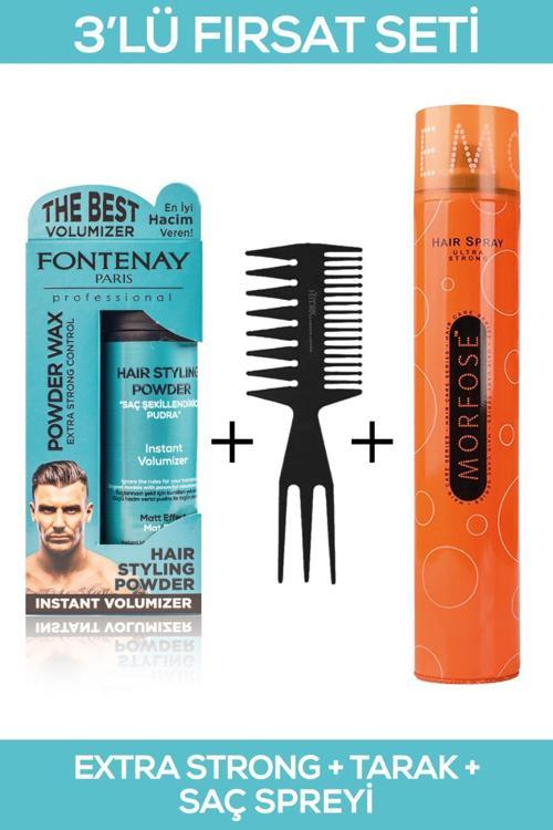 Saç Şekillendirici Pudra Toz Wax Matt Effect + Şekil Tarağı + 400ML Saç Spreyi 3'lü Set
