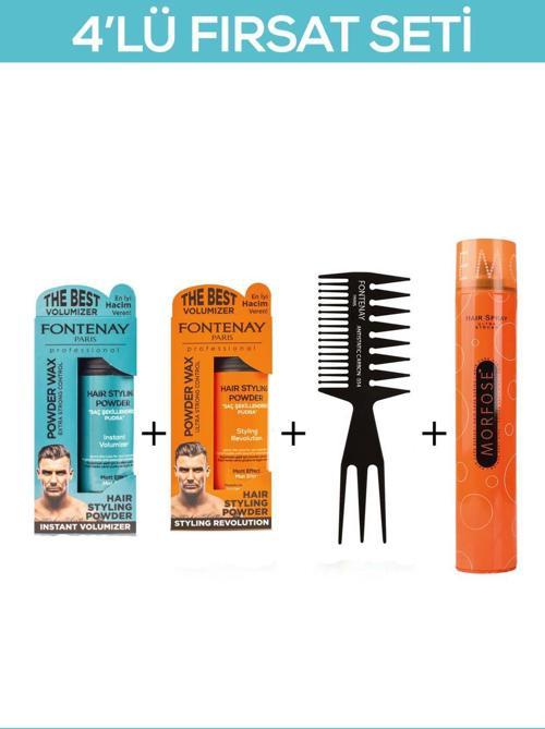 Saç Şekillendirici Pudra Toz Wax Mat Effect Ve Ultra Strong 20gr + Şekil Tarak'ı 2 + Saç Spreyi  400ML 4'lü Set