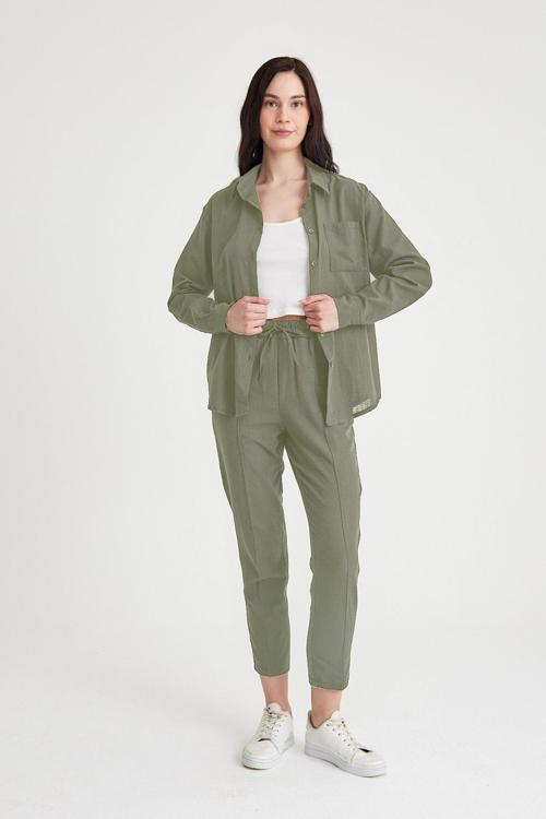 Keten Günlük İkili Takım Elbise Pantolon Gömlek