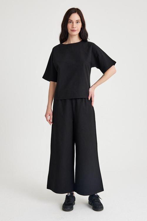 Keten Günlük Rahat Beli Lastikli Kadın İkili Takım Alt Üst