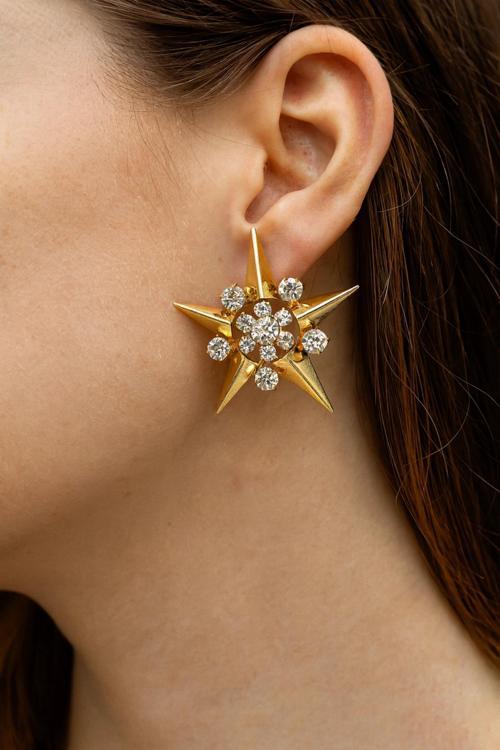 Büyük Yıldız Tasarım Full Zirkon Taşlı Kadın Abiye Küpe