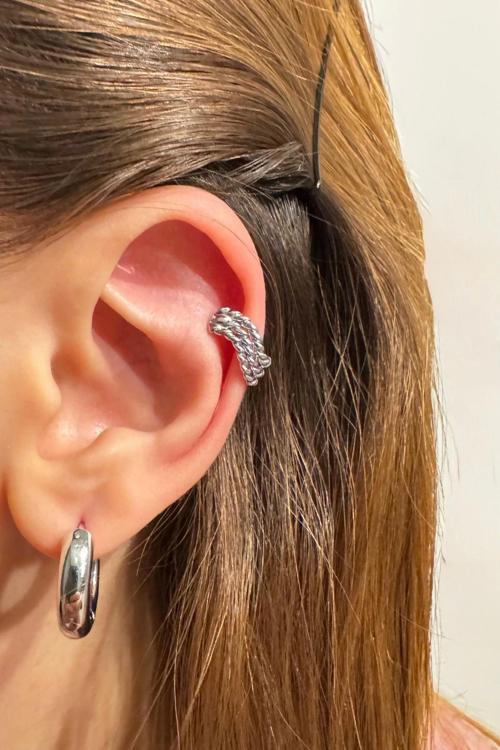 Özel Seri 3'lü Burgulu Halka Model Tasarım Çelik Kıkırdak Küpe