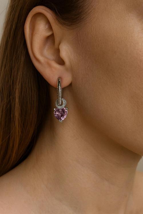 Premium Seri Pembe Kalp Model Sallantılı Kadın Çelik Küpe