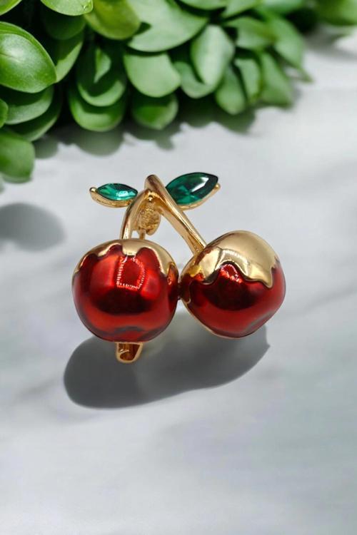 Premium Seri Kiraz Tasarım Kadın Yaka Broşu