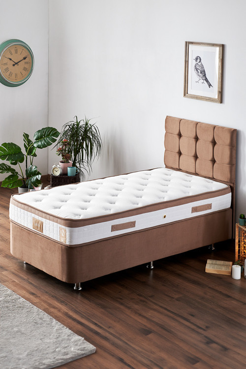 Latte Yatak Seti 90X190 Tek Kişilik Yatak Baza Başlık - Sert Yatak, Kumaş Baza Ve Başlık Takımı