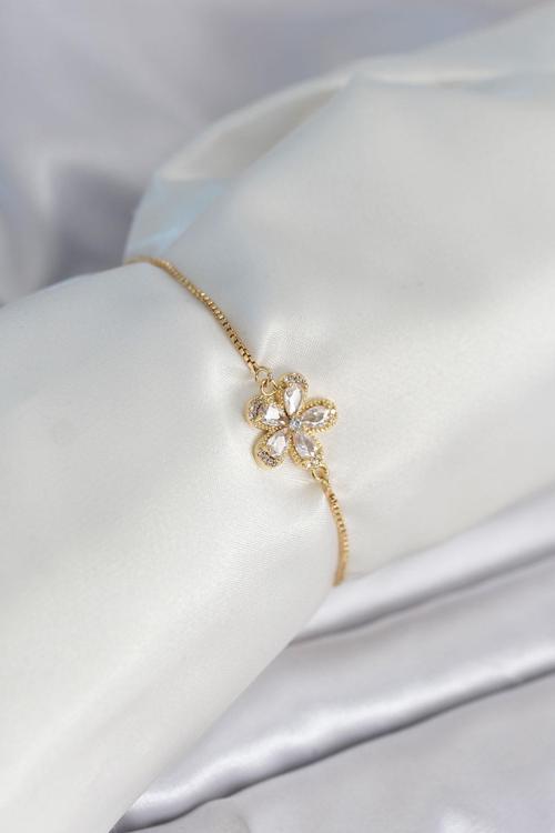 Çiçek Model Asansörlü Gold Renk Kadın Bileklik 8011