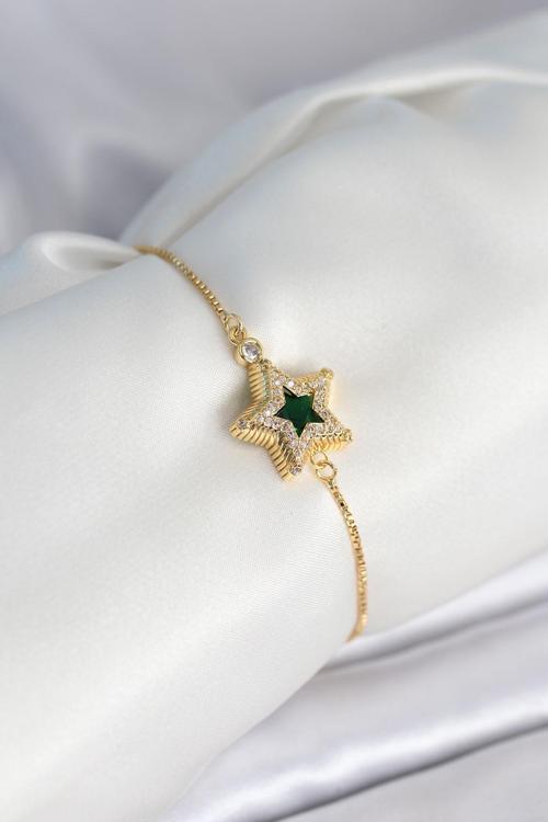 Yıldız Model Asansörlü Gold Renk Kadın Bileklik 8013