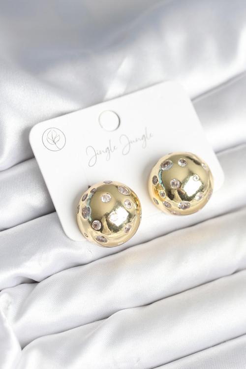 Pirinç Gold Renk Zirkon Taşlı Kadın Küpe 11292