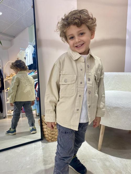 Çocuk Denim Ceket – Düğmeli, Rahat Kesim, Bej