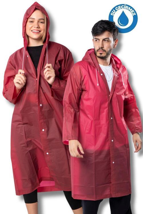 Kadın Erkek Yağmurluk Kapüşonlu Çıtçıtlı Eva Bordo Yağmurluk Bymmrc881r07