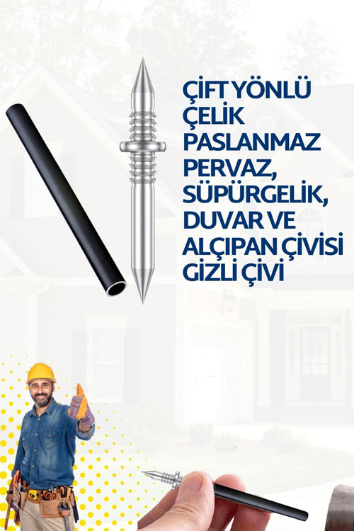 Çift Yönlü Çelik Paslanmaz Pervaz, Süpürgelik, Duvar Ve Alçıpan Çivisi 100 Lü