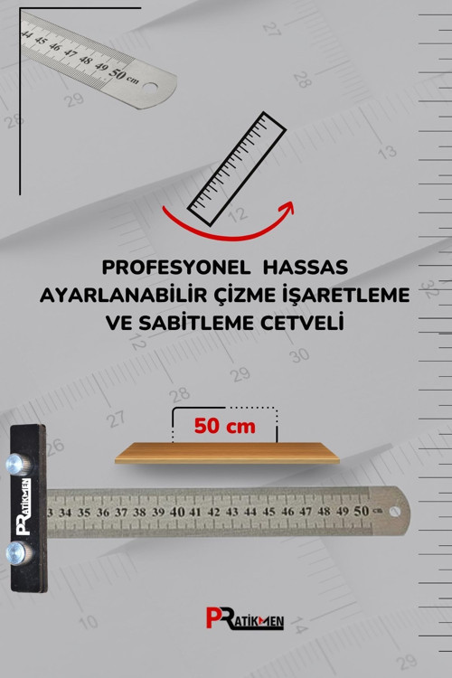 Hassas Ayarlanabilir Çizme, İşaretleme Ve Sabitleme Cetveli 50 Cm